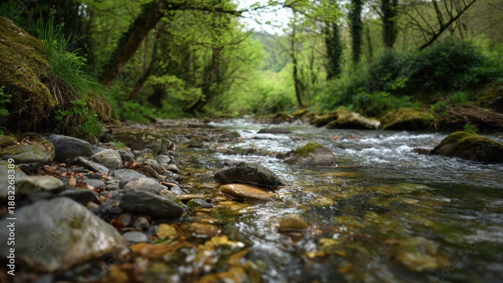Obraz premium Stream in a Lush Green Forest