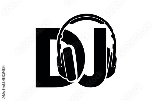 Black dj logo with headphones on for music and entertainment