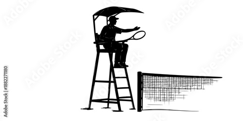 A referee or umpire sitting in the high chair, overlooking the court during a match.