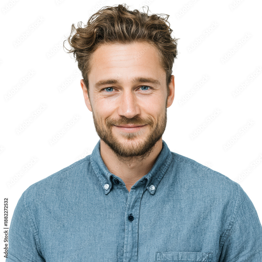 Obraz premium Friendly smile of a young man urban portrait natural light, isolated on transparent background, png