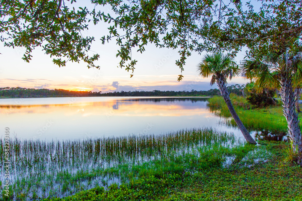 Fototapeta premium Sunset at Lake Zobel, George LeStrange Preserve, Fort Pierce, Florida