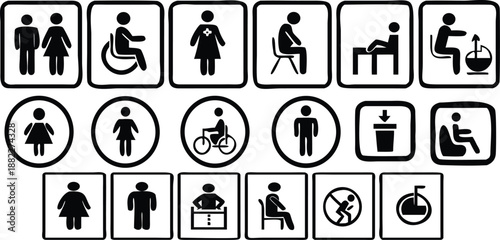 Toilet icon set. WC sign. Washroom, male, female