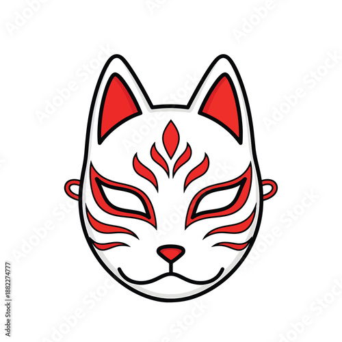 Stylized Japanese Kitsune Fox Mask Vector Art for Cultural and Festive Themes
