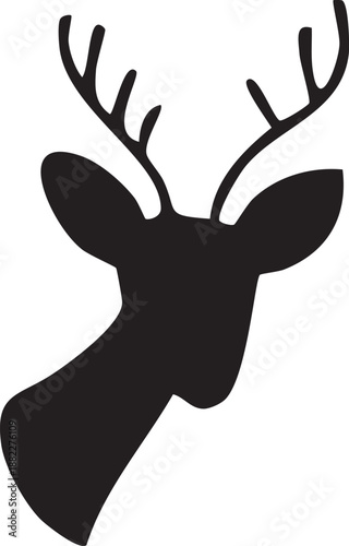 Stylized silhouette of a reindeer head with prominent antlers isolated on a transparent background