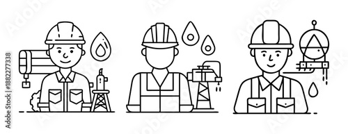 Petroleum workers line art illustration of oil and gas industry