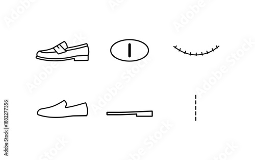 Collection of simple line art icons representing shoe components and design elements
