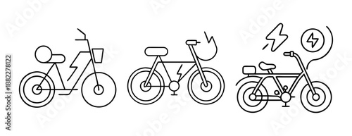Electric bicycle outline icons for sustainable urban transport and commuting