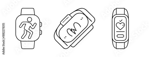 Smartwatch fitness and health tracking vector icon set with activity and heart rate