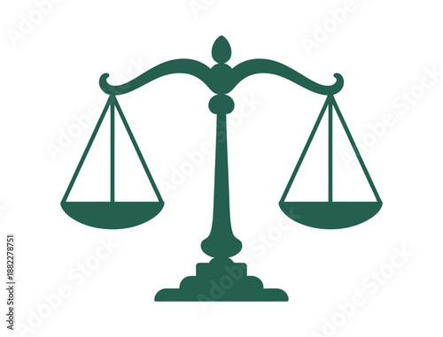 A green scale icon representing justice and balance on a white background