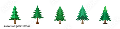 Stylized evergreen trees set for nature, forest, and holiday designs