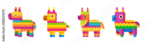 Colorful cartoon pinata collection for festive celebration designs