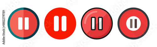Modern red pause button icon collection for digital media controls