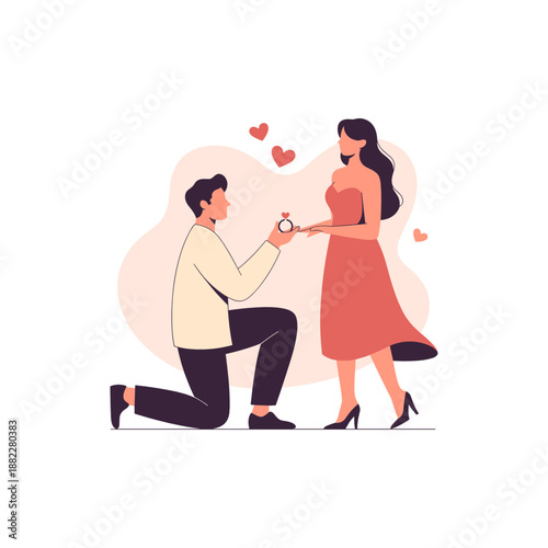 Black silhouette of a man proposing to a woman on one knee for engagement marriage or romantic valentine's day design