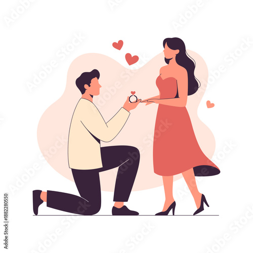 Black silhouette of a man proposing to a woman on one knee for engagement marriage or romantic valentine's day design
