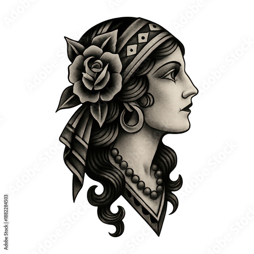 PNG Vintage gypsy woman illustration