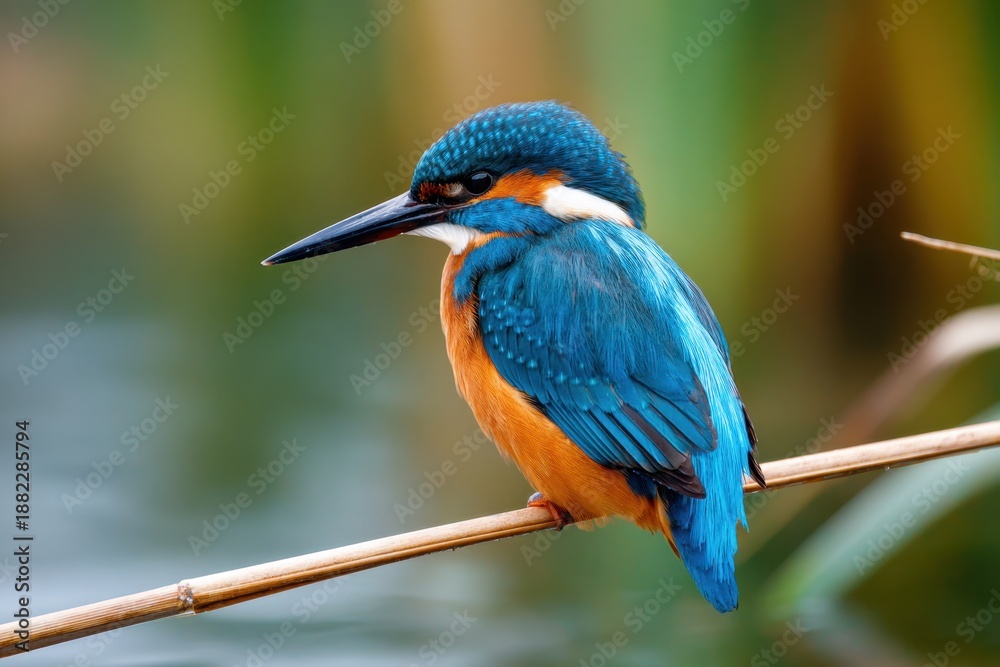 Fototapeta premium Colorful kingfisher perched by the water