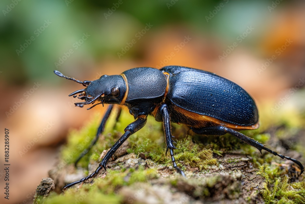 Fototapeta premium Close-up of a vibrant beetle in the forest