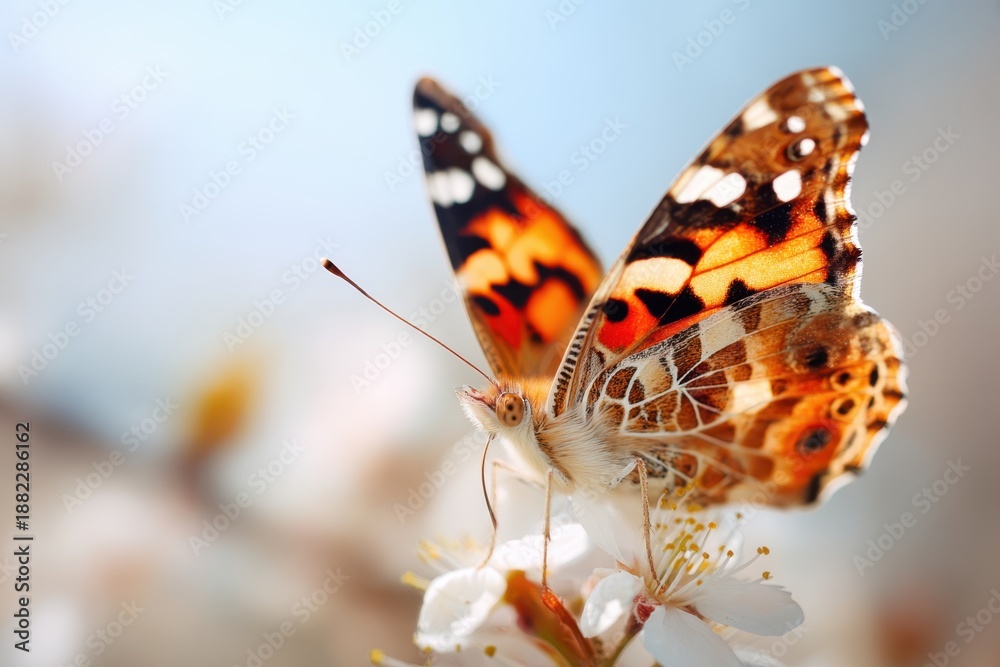 Obraz premium Colorful butterfly on white flower