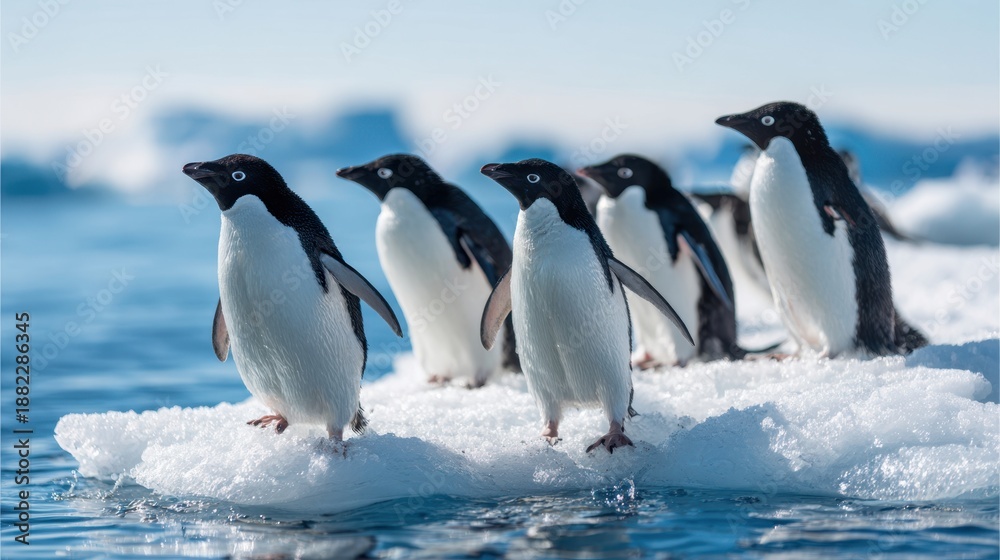 Obraz premium Group of penguins on an ice floe in the ocean