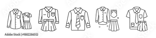 School uniform icon set for students education and learning