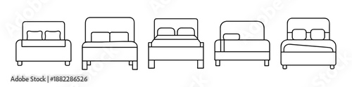 Minimalist bedroom furniture outline icons set for design