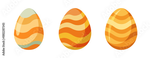 Three hand-painted easter eggs with orange and yellow swirl patterns