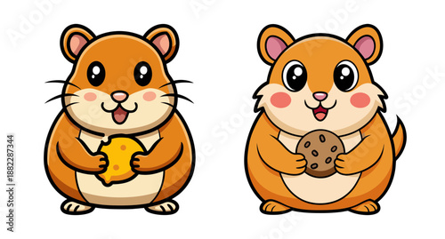 Cute hamsters enjoying delicious treats cartoon art