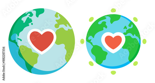 Earth with heart symbol showing global love and care