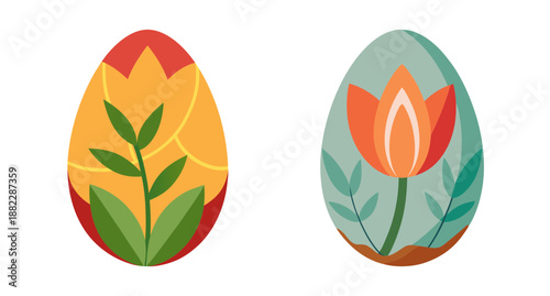 Hand painted tulip and leaf easter eggs art