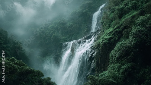 Beautiful Waterfall in Lush Green Forest