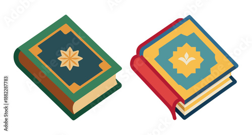Two religious books decorative islamic art on white