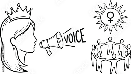 Floral hand drawn feminine empowerment elements vector collection