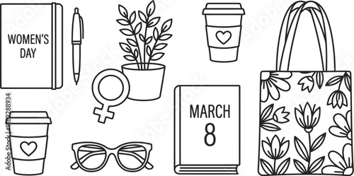 Women accessories and flowers flat lay vector elements set