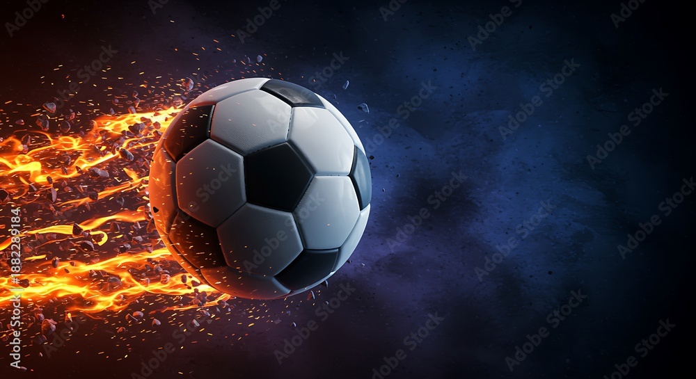 Naklejka premium Soccer Ball with Fire Effect