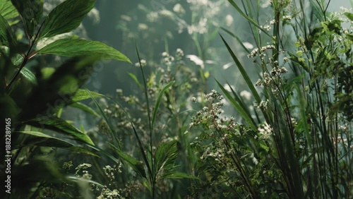 Lush Greenery and White Wildflowers