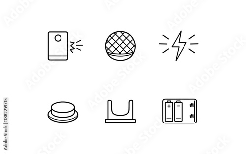 Collection of simple line icons representing electronic components and power sources