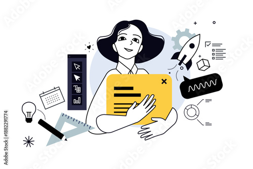 Creative banner of project development. Vector illustrations for web banner, social media banner, business presentation, marketing material. 