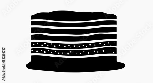 Illustration of a black hat adorned with stripes and stars on a plain background from a front viewpoint