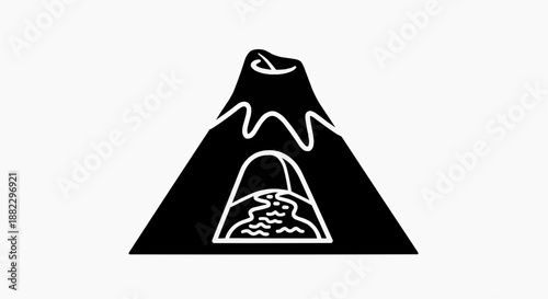 Volcanic Eruption Illustration Featuring Mountain Landscape with Lava Flow and Smoke from an Active Volcano