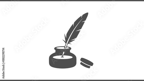 Vector illustration of, a classic quill pen and inkwell, representing historical writing and education