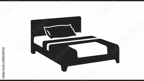 Vector illustration of a modern bed icon silhouette, symbolizing rest, comfort, and peaceful slumber