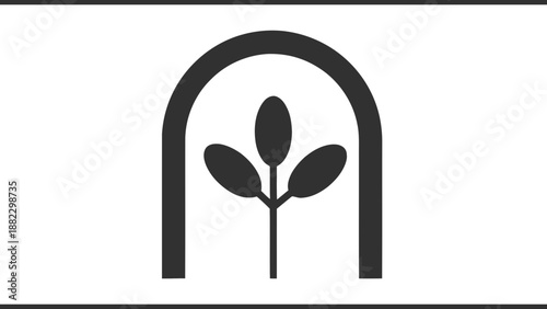 Vector illustration of, a minimalist abstract plant symbol within an elegant arch design for branding