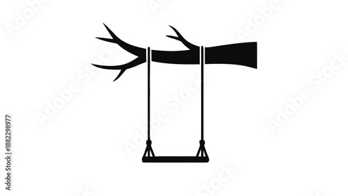 Vector illustration of a classic rope swing hanging from a sturdy tree branch, symbolizing childhood play and freedom