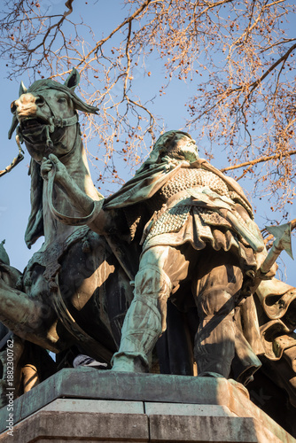 Statue of Charlemagne on the forecourt of Notre-Dame Cathedral in Paris 2