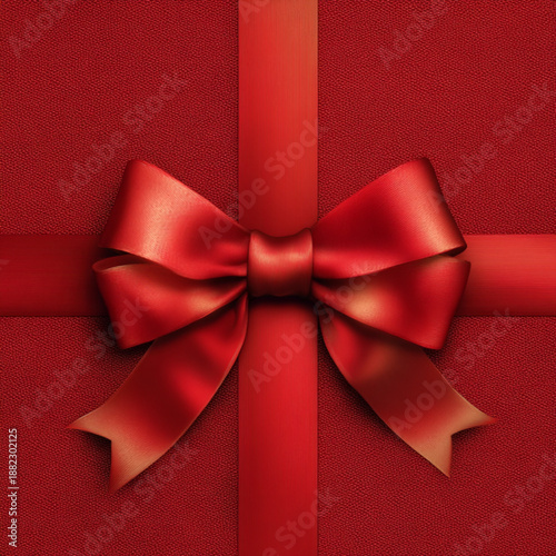 Red ribbon bow on gift box.