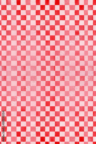 Canvastavla Fond à motifs carreaux alternés carrés peint à l'aquarelle en rouge et rose
