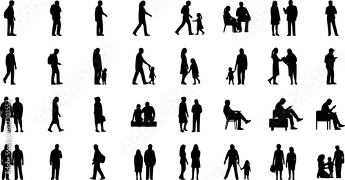 cPeople silhouettes in elevation side view | Architecture people | silhouettes of people | 2D people | Section Elevation View | Architectural drawing people | characters See Less