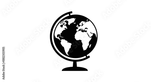 Black silhouette of a globe on a stand, representing the Earth and global connectivity.
