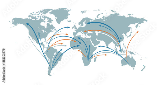 Global Migration Patterns and Routes on World Map.