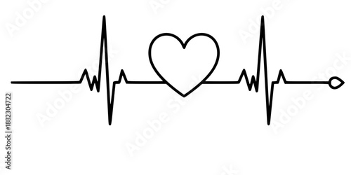 EKG heartbeat line forming heart shape medical vector illustration black and white